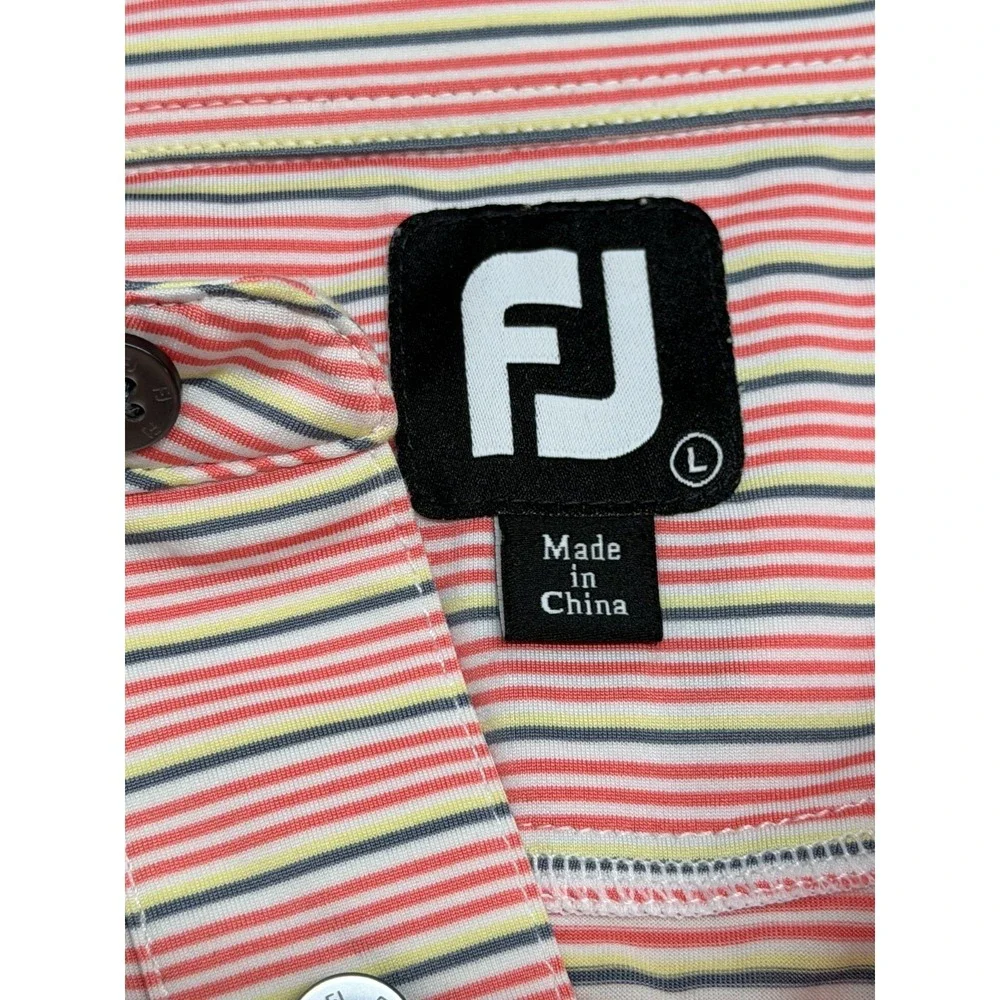 FootJoy Polo‎ Shirt Mens LARGE Pink Grey White Striped Performance Golf Stretch